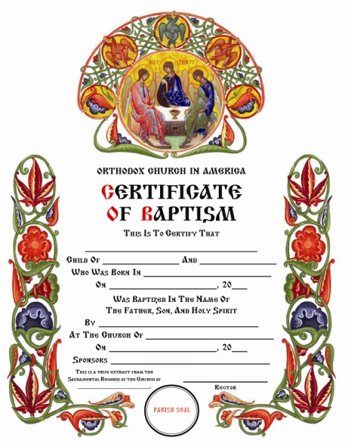 Certificates Orthodox Church In America